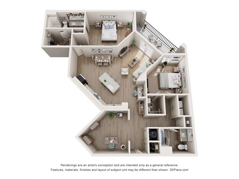 Floor plan for 2 beds, 2 baths, 1430 sqft